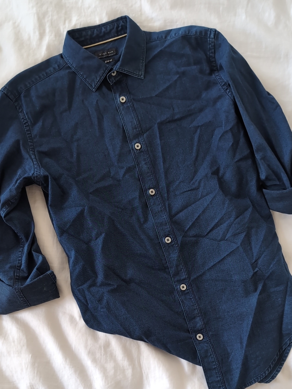 Zara Men's MD Slim Fit Faux Denim Button-Up Shirt